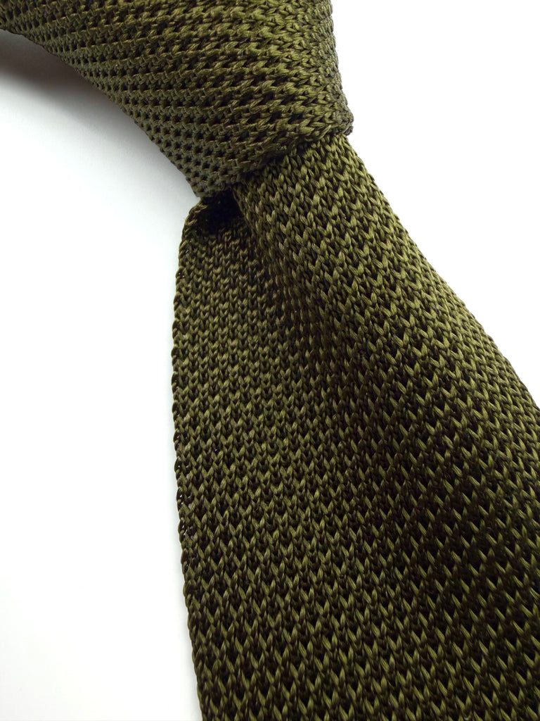 Dark Olive Silk Knitted Tie.