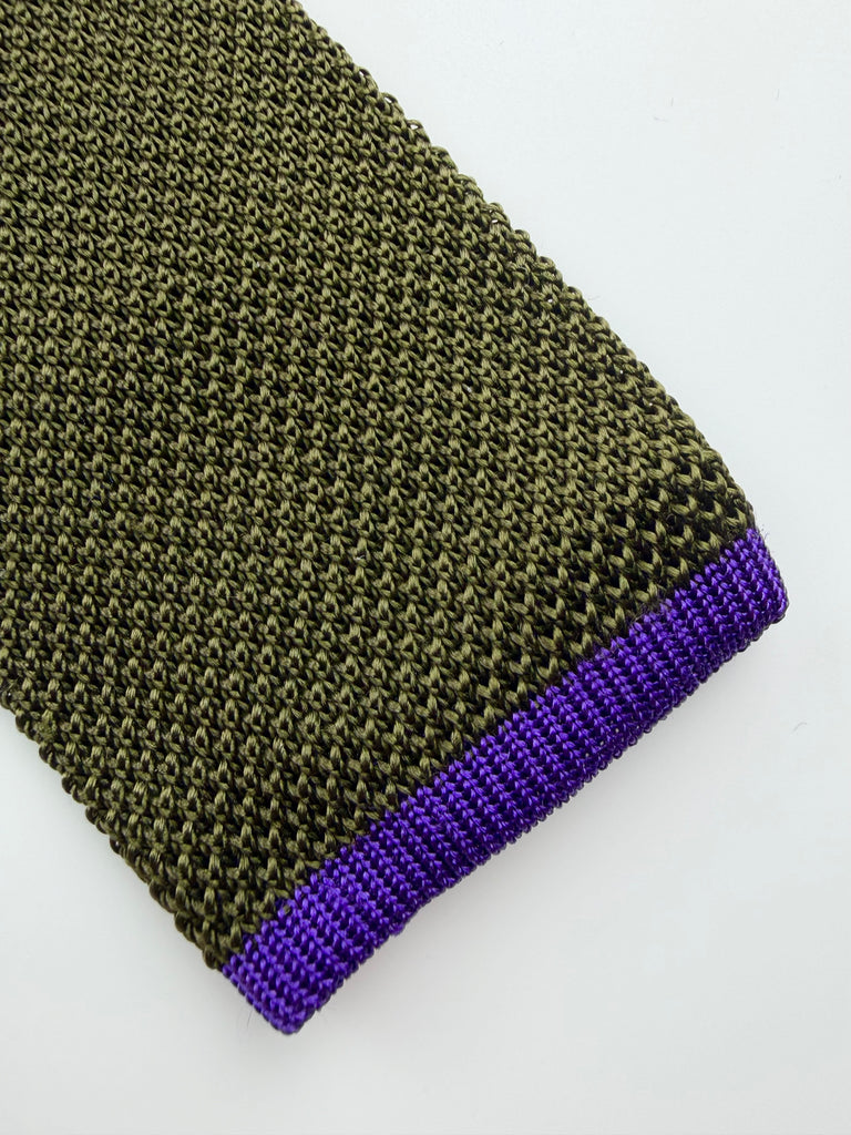 Dark Olive Silk Knitted Tie.