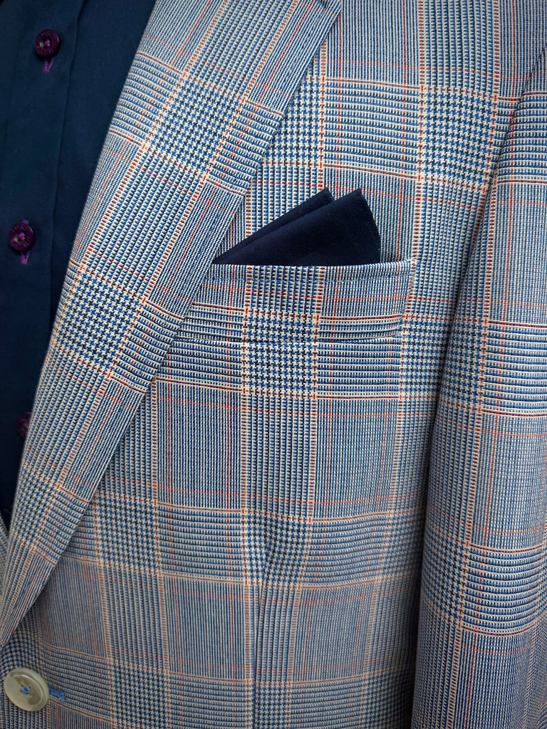 BLUE Lightweight Glen Plaid Unconstructed Blazer.