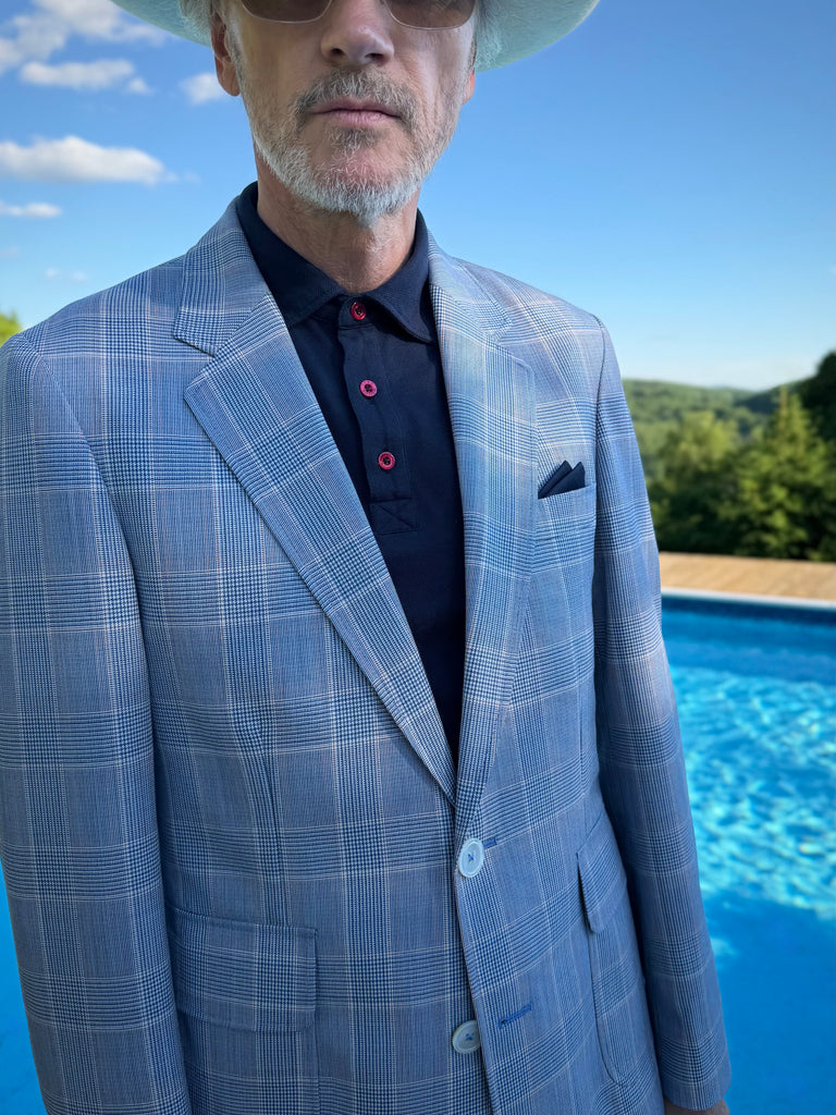 BLUE Lightweight Glen Plaid Unconstructed Blazer.