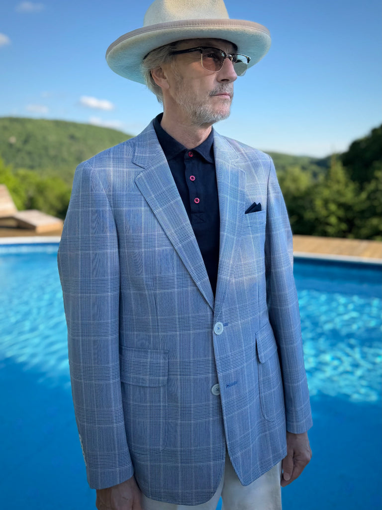 BLUE Lightweight Glen Plaid Unconstructed Blazer.