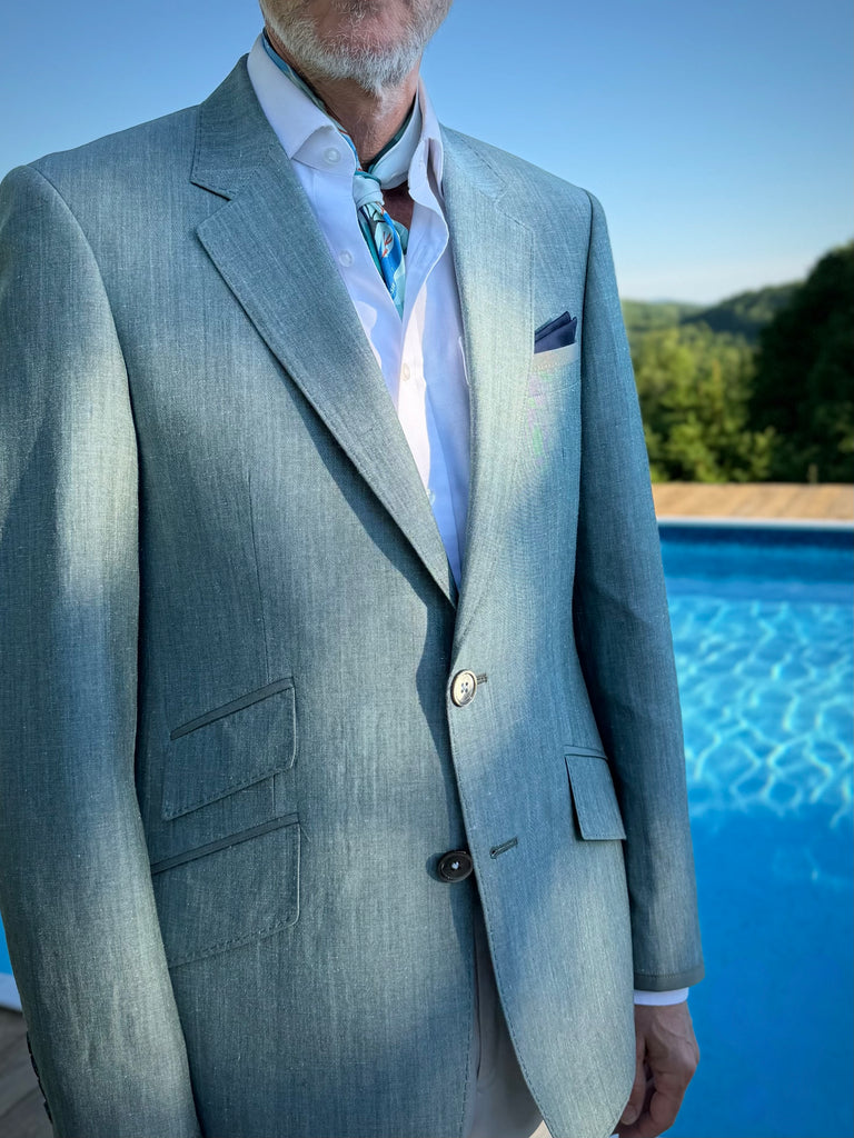 20th ANNIVERSARY SAGE WOOL BLEND LINEN, Classic Blazer.