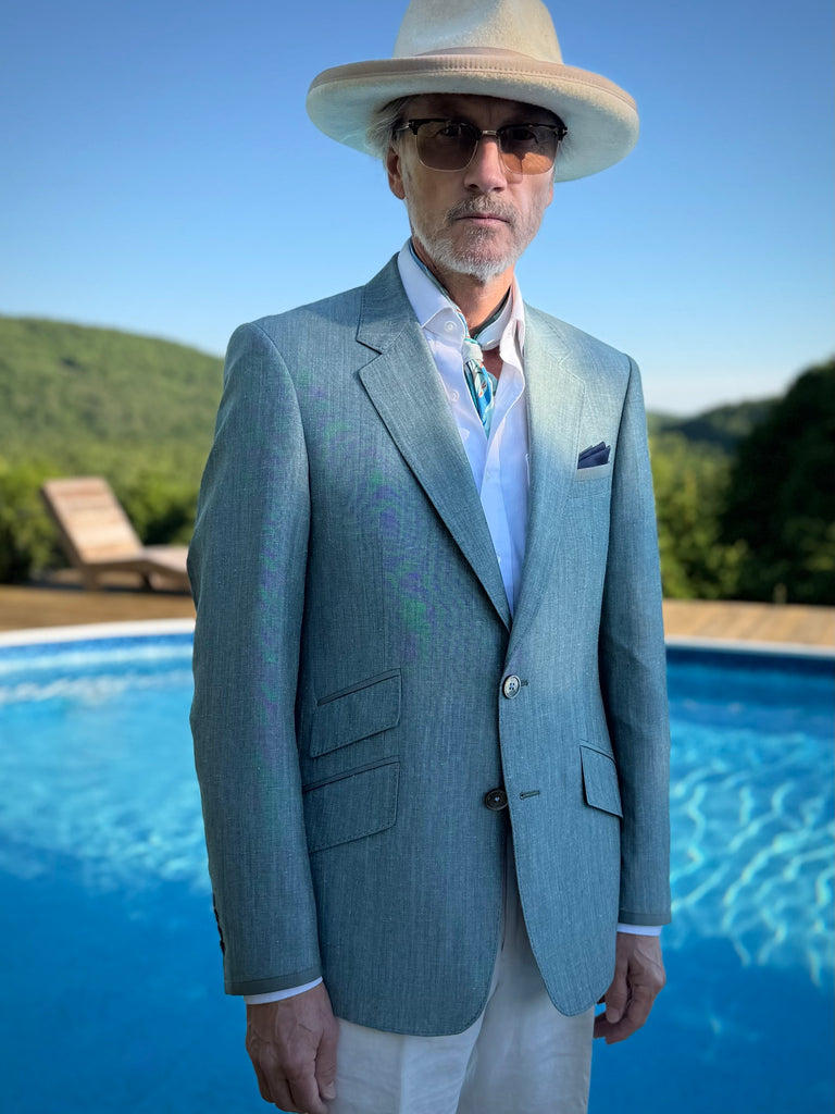 20th ANNIVERSARY SAGE WOOL BLEND LINEN, Classic Blazer.