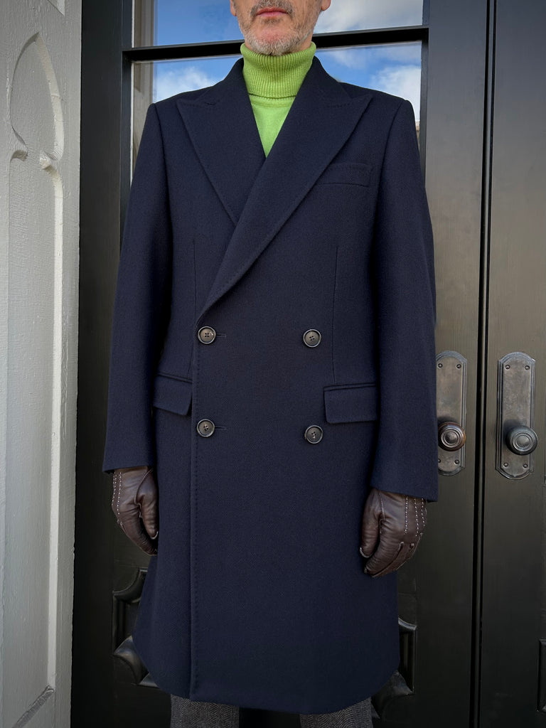 20th Anniversary Pure New WOOL Peak Lapel Overcoat.
