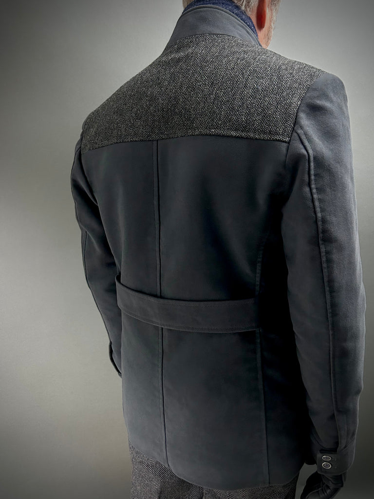 Grey Moleskin and Tweed Utility Coat.