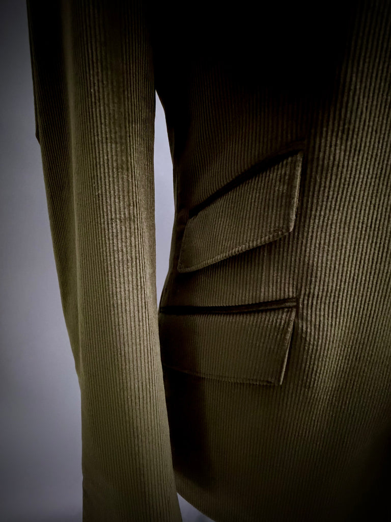 DARK OLIVE Luxury Corduroy Classic Cut Blazer.