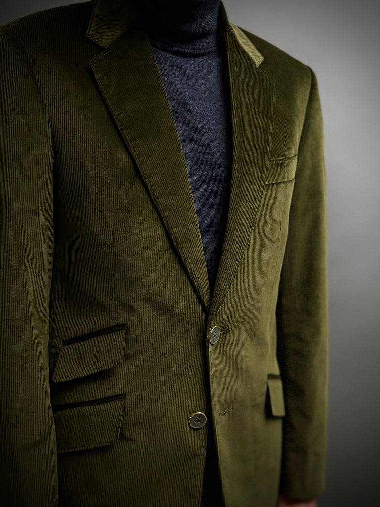 DARK OLIVE Luxury Corduroy Classic Cut Blazer.
