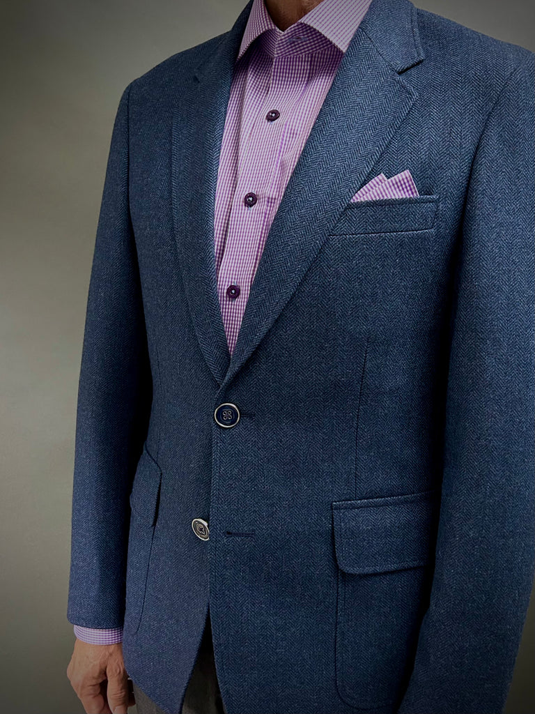 NAVY HERRINGBONE Unconstructed Tweed Blazer.
