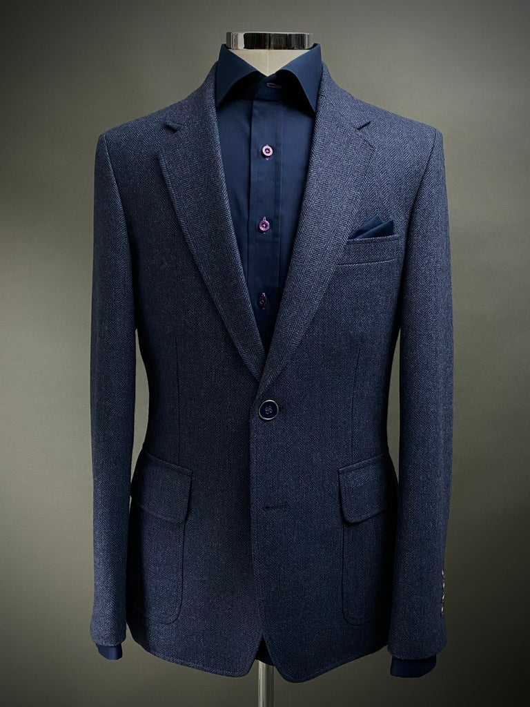 NAVY HERRINGBONE Unconstructed Tweed Blazer.