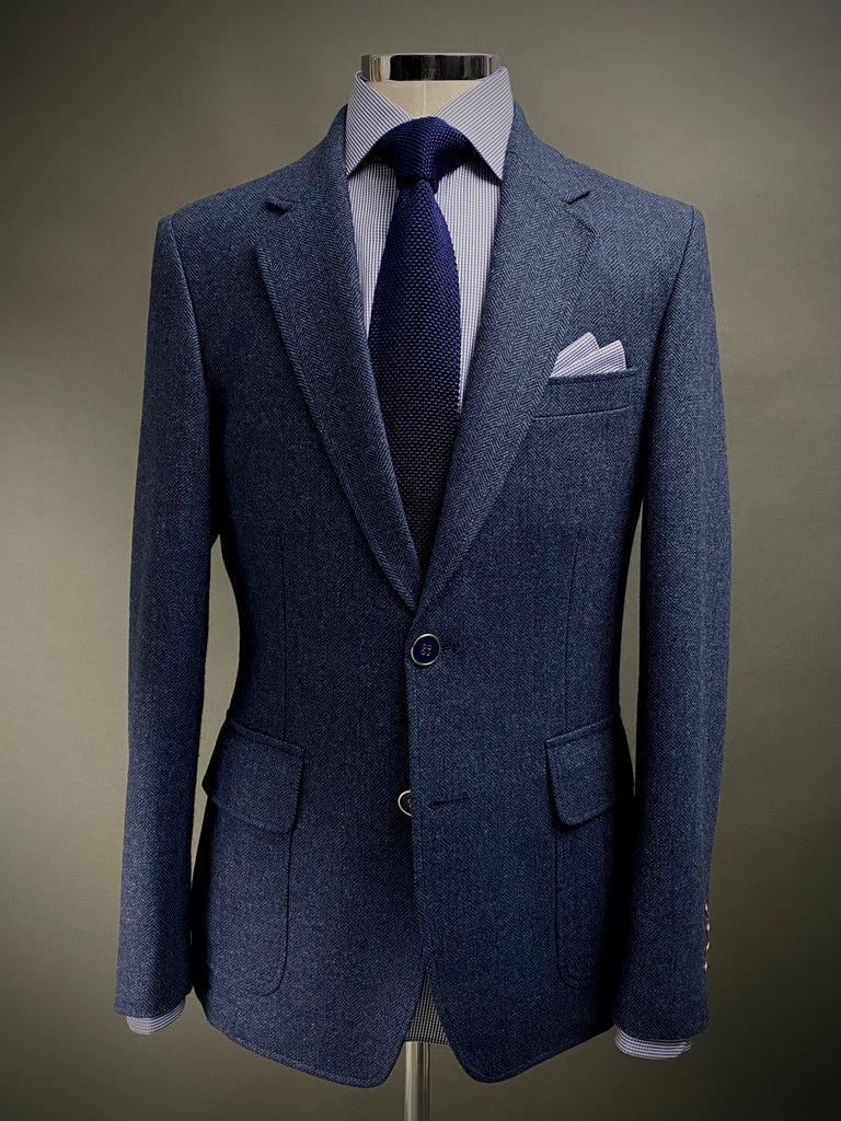 NAVY HERRINGBONE Unconstructed Tweed Blazer.