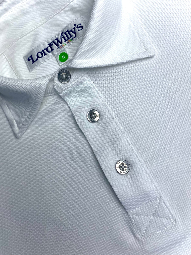 White Polo with SILVER Buttons.