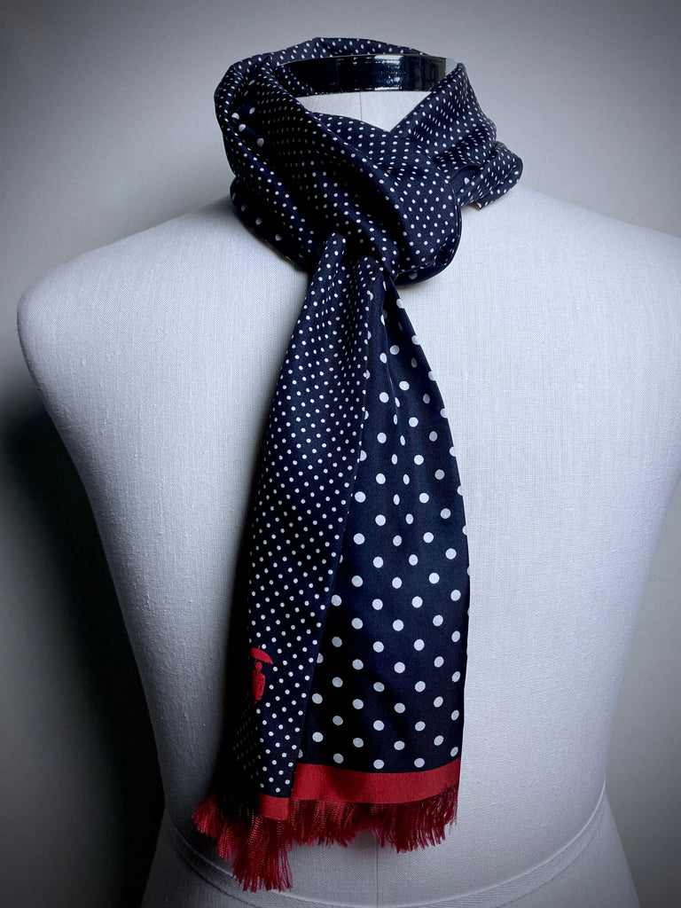 Lightweight Pure Silk Scarf/Neckerchief. Black & White.