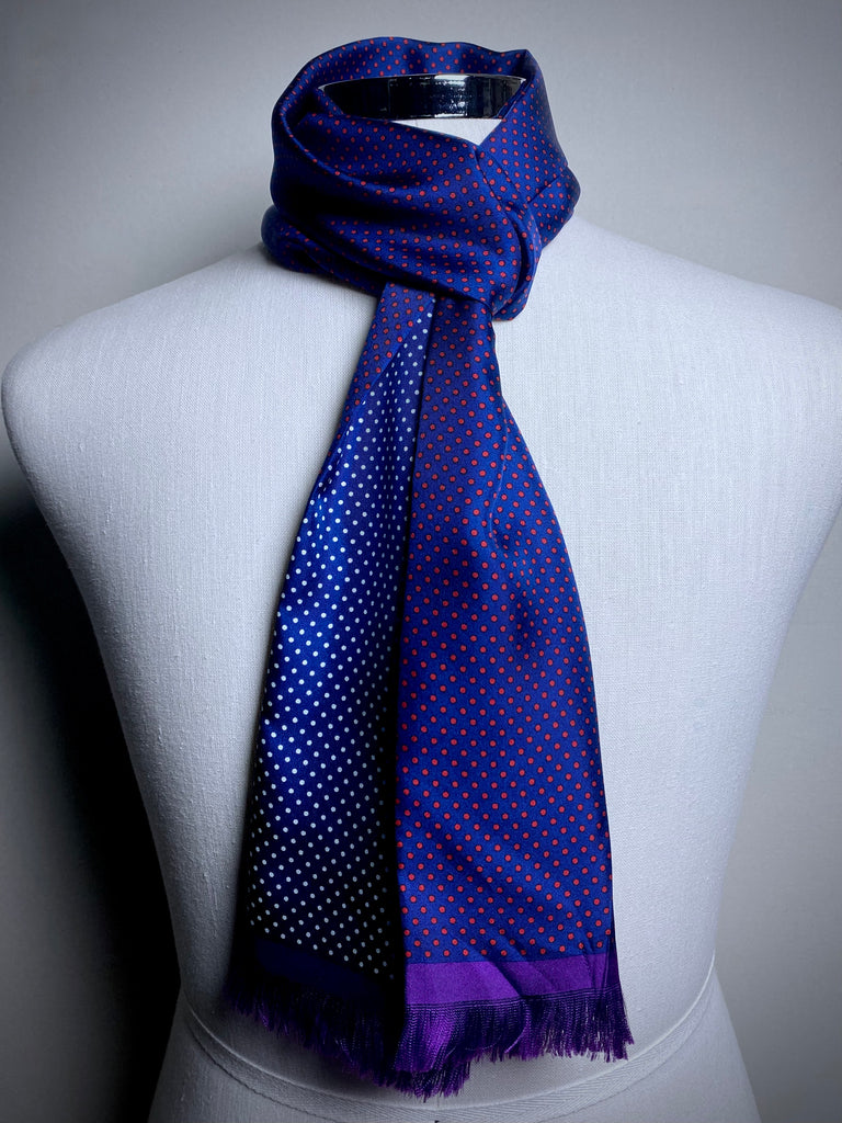 Lightweight Pure Silk Scarf/Neckerchief. Navy and Red/White.