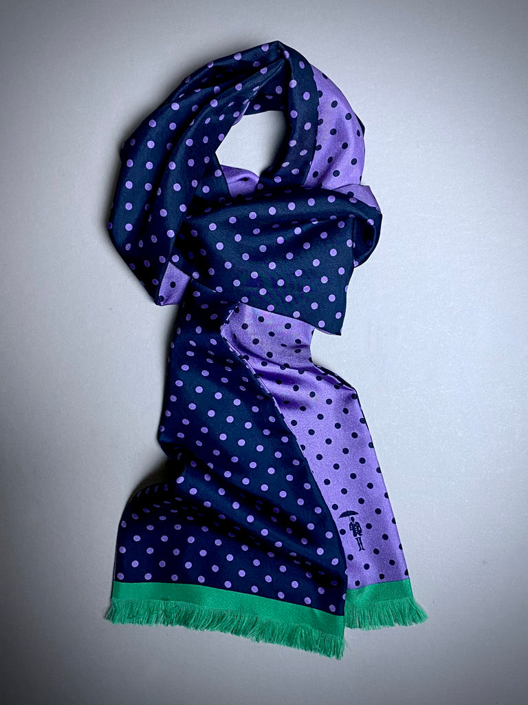 Lightweight Pure Silk Scarf/Neckerchief. Navy and Lilac.