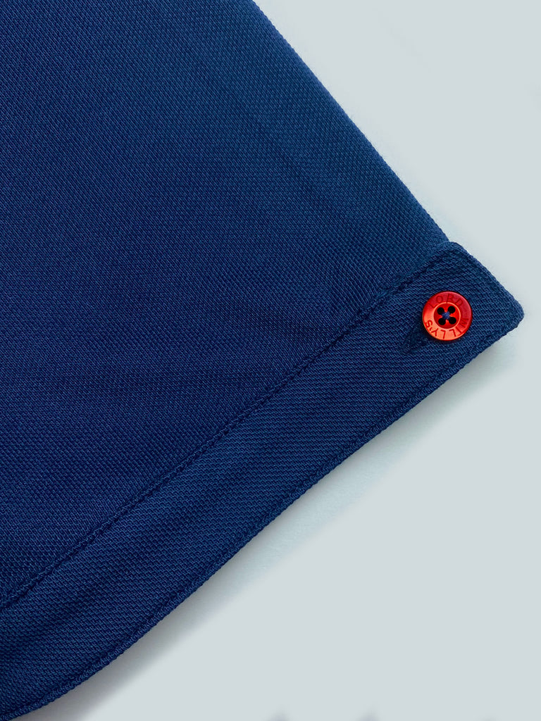 Navy Polo with RED Buttons.