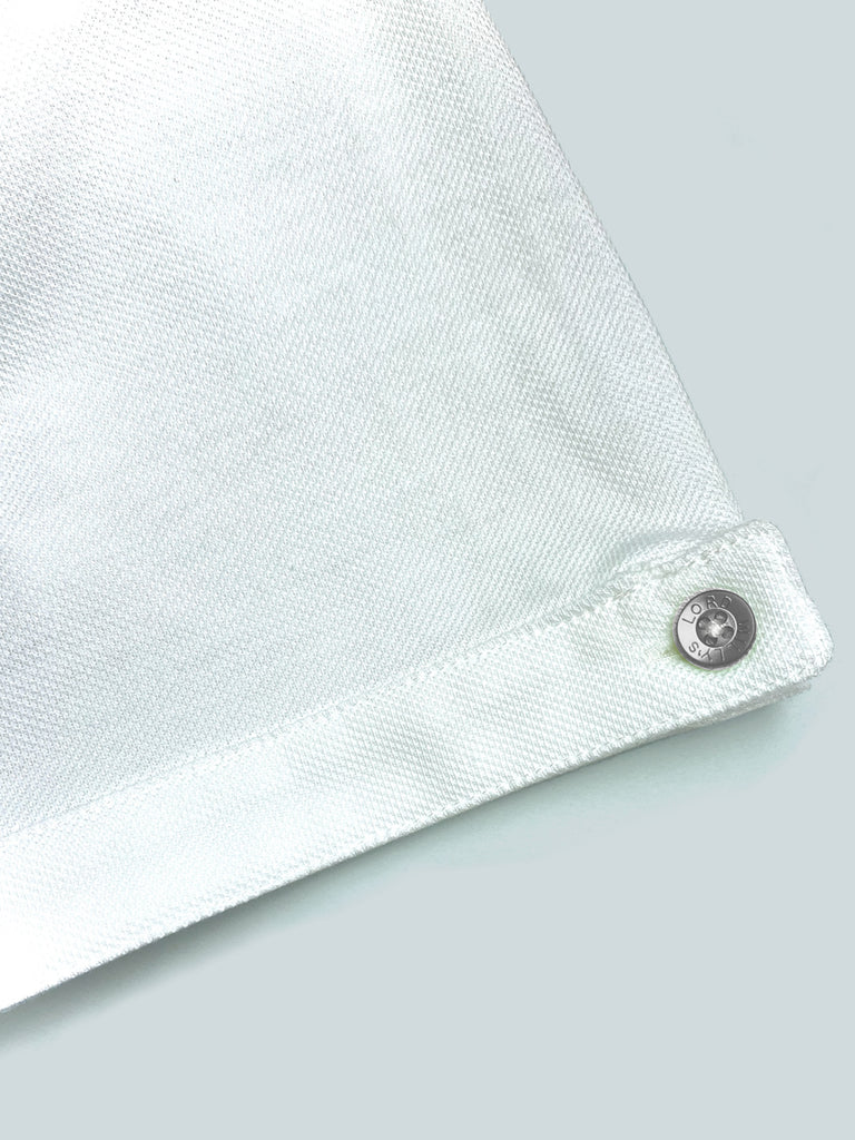White Polo with SILVER Buttons.