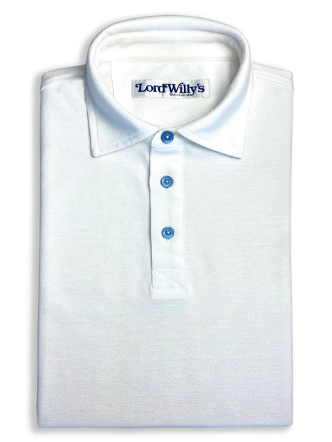 White Polo with BLUE Buttons.