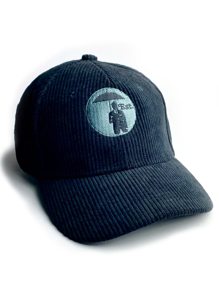 Corduroy Baseball Cap. Black/Grey Logo.