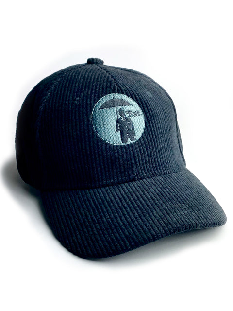 Corduroy Baseball Cap. Black/Grey Logo.