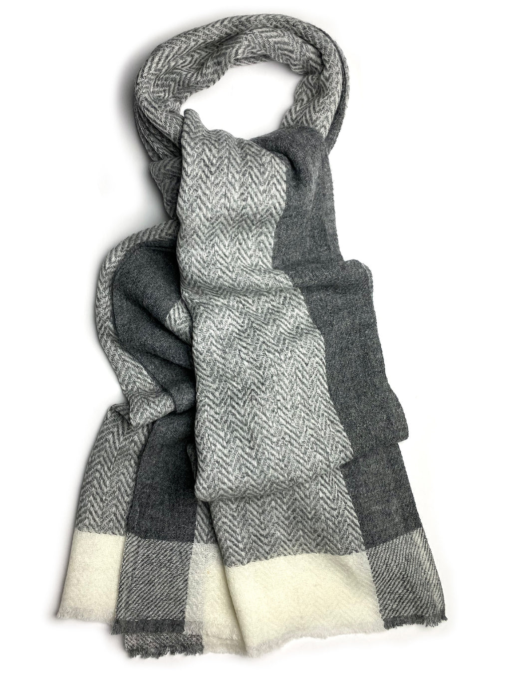 Pure Wool Herringbone Jacquard Scarf - CHARCOAL/CREAM