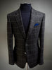 DARK GREY CHALK WINDOWPANE Lambswool/Cashmere Classic Cut Flannel Blazer.
