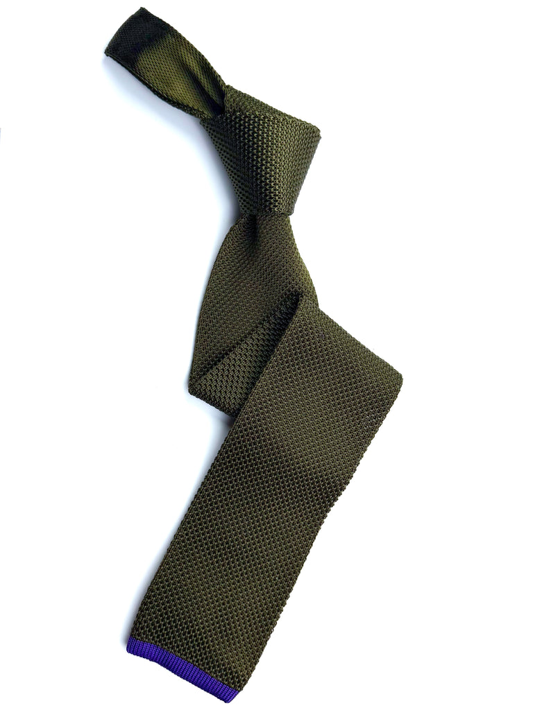 Dark Olive Silk Knitted Tie.