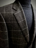 DARK GREY CHALK WINDOWPANE Lambswool/Cashmere Classic Cut Flannel Blazer.