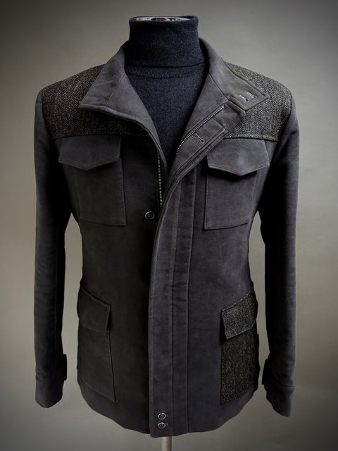 Grey Moleskin and Tweed Utility Coat.