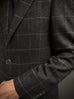 DARK GREY CHALK WINDOWPANE Lambswool/Cashmere Classic Cut Flannel Blazer.