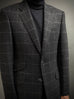 DARK GREY CHALK WINDOWPANE Lambswool/Cashmere Classic Cut Flannel Blazer.