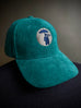 Corduroy Baseball Cap. Dark Teal/Grey Logo.