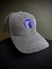 Corduroy Baseball Cap. Grey/Lilac Logo.