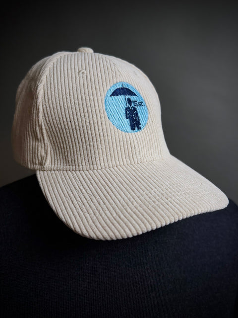Corduroy Baseball Cap. Cream/Pale Blue Logo. (Copy)