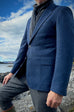 Navy Herringbone Unconstructed Tweed Blazer.