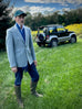 Thistle Blue and Oatmeal Herringbone Tweed Blazer.