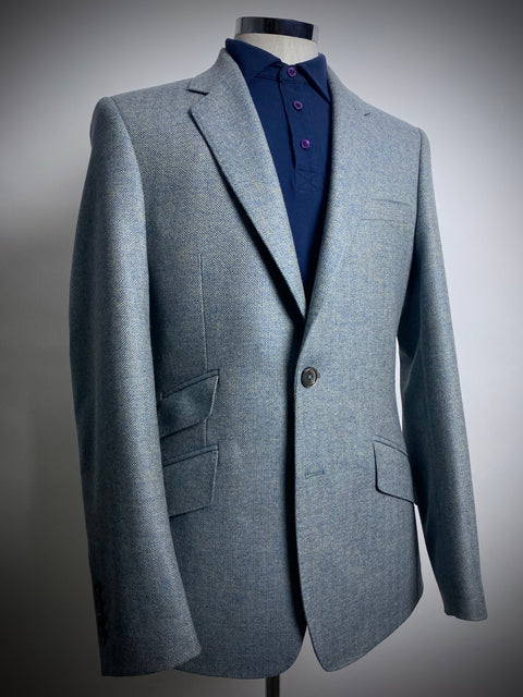 Classic Cut, Thistle Blue and Oatmeal Herringbone Tweed Blazer.