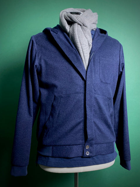 NAVY. : 100% CASHMERE (Ing. LORO PIANA & C.) Tailored Hooded-Cardigan.