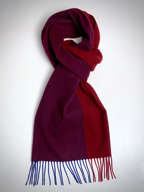 Pure CASHMERE Merlot and Red Tassled Scarf.