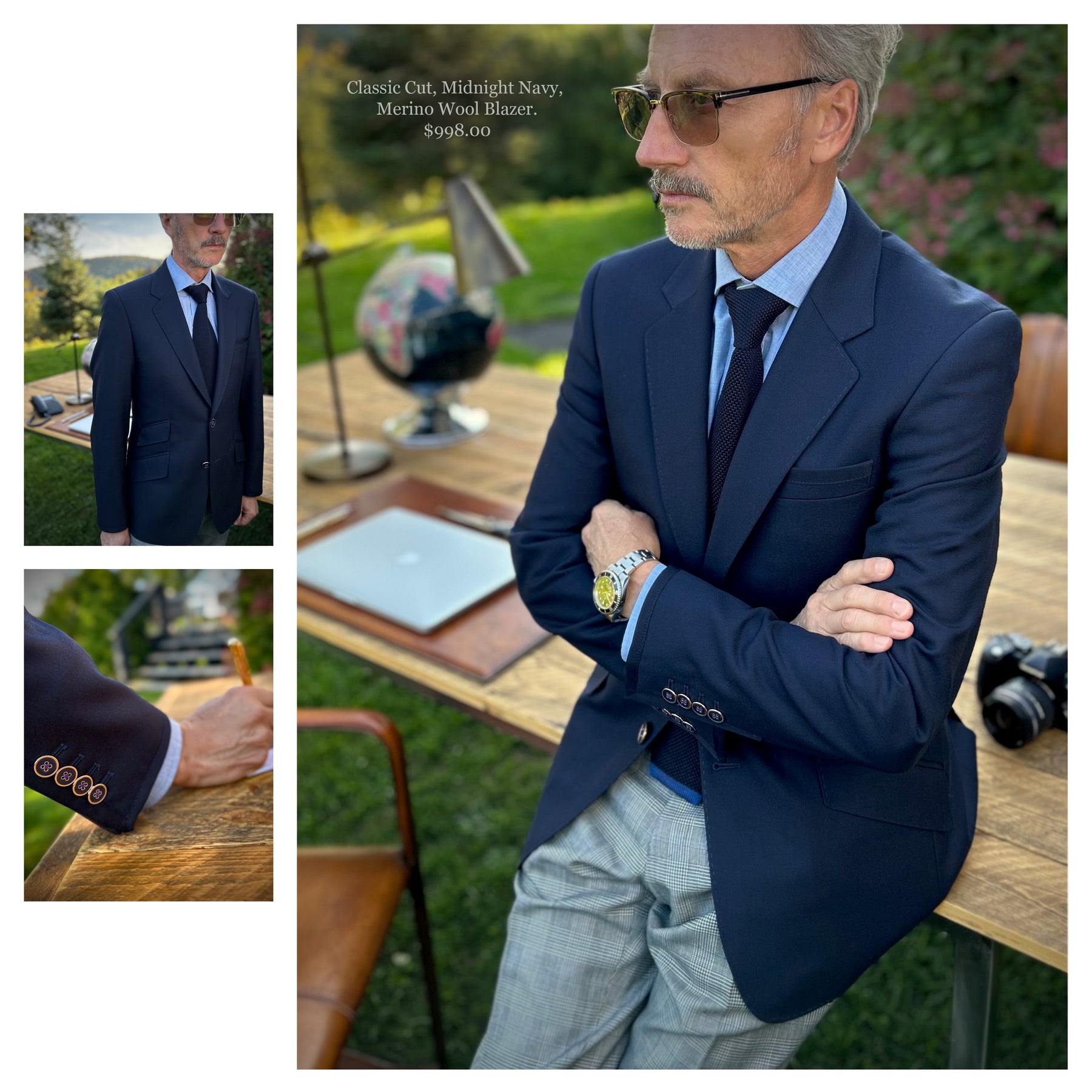 Man wearing navy blazer. Thank you.