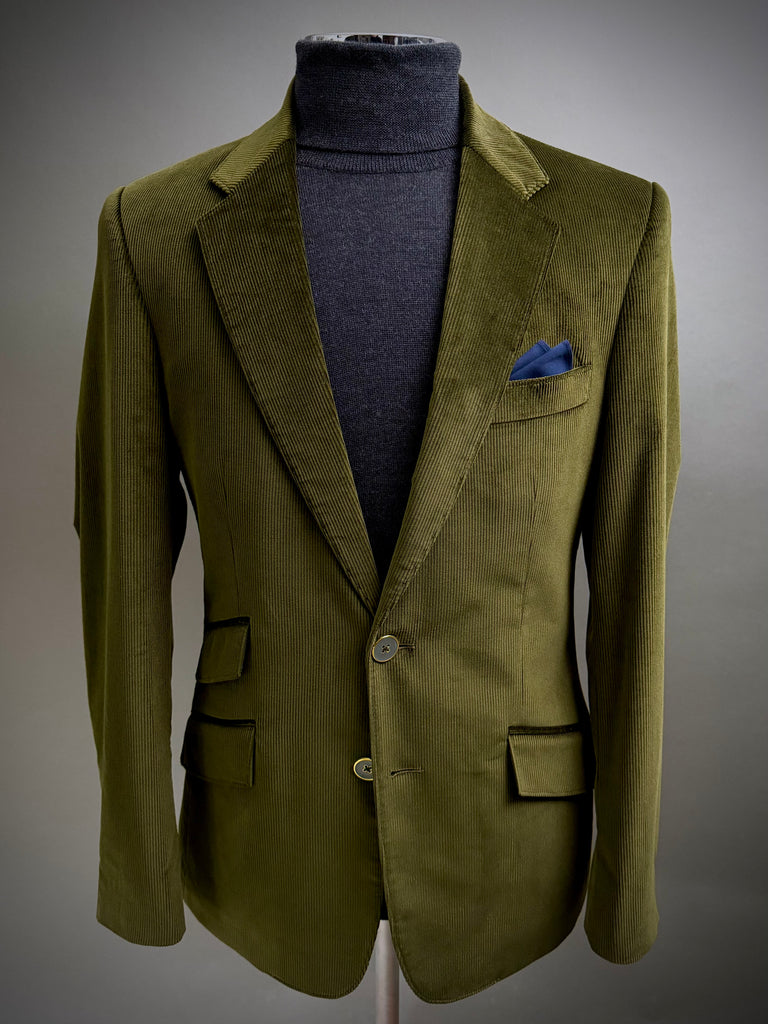 DARK OLIVE Luxury Corduroy Classic Cut Blazer.