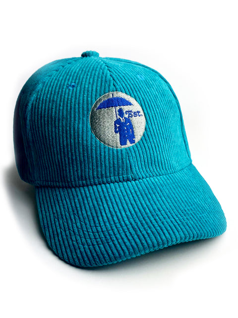 Corduroy Baseball Cap. Dark Teal/Grey Logo.