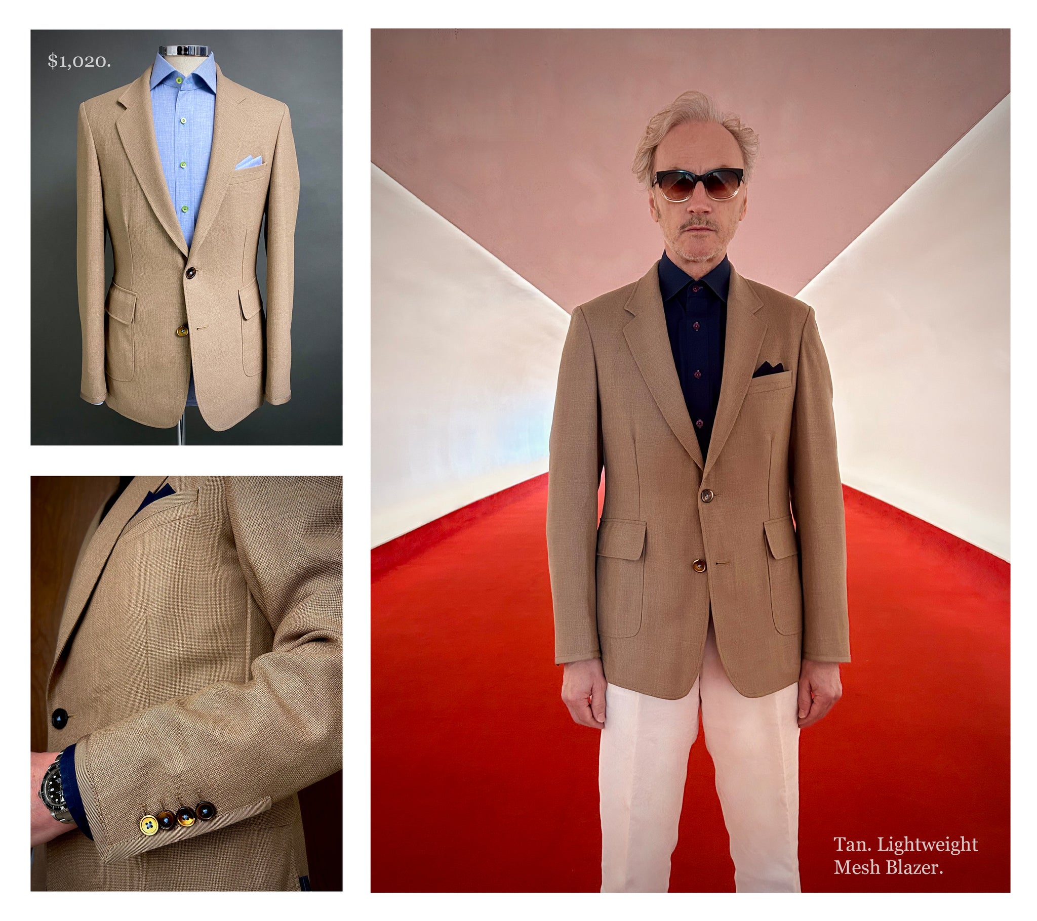 Tan. Lightweight Mesh Blazer. $1,020.