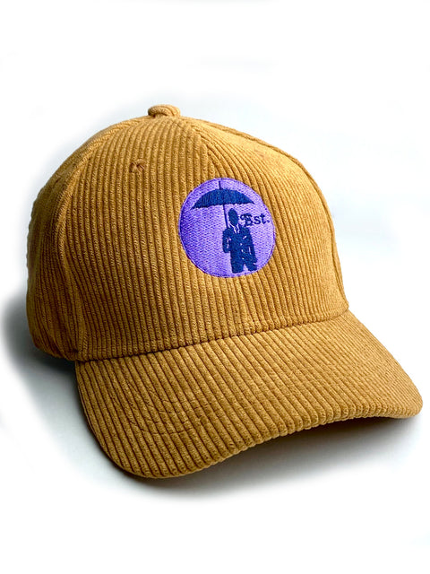 Corduroy Baseball Cap. Tobacco/Lilac Logo.