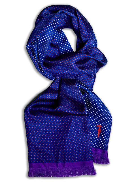 Lightweight Pure Silk Scarf/Neckerchief. Navy and Red/White.