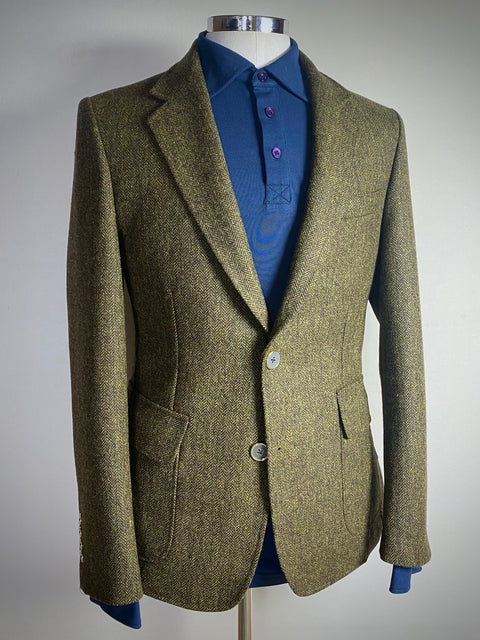 DARK OLIVE HERRINGBONE TWEED Unconstructed Blazer.