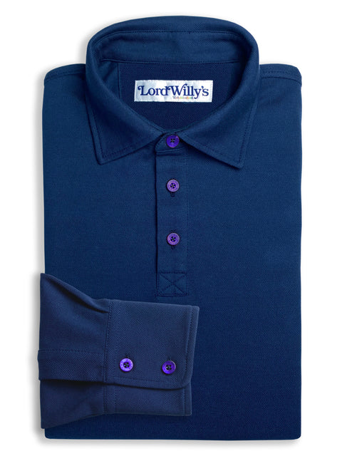 Long Sleeve Polo with PURPLE Buttons.