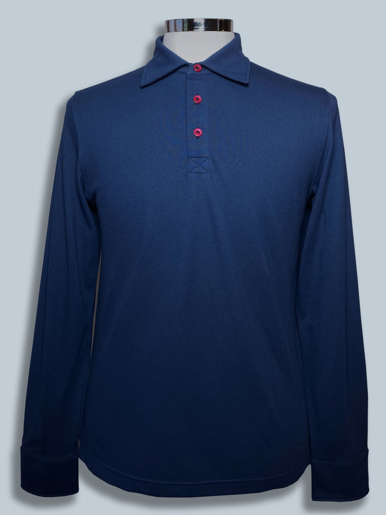 Long Sleeve Polo with RED Buttons.