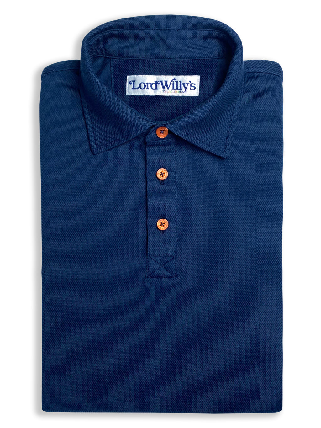 Navy Polo with ORANGE Buttons.