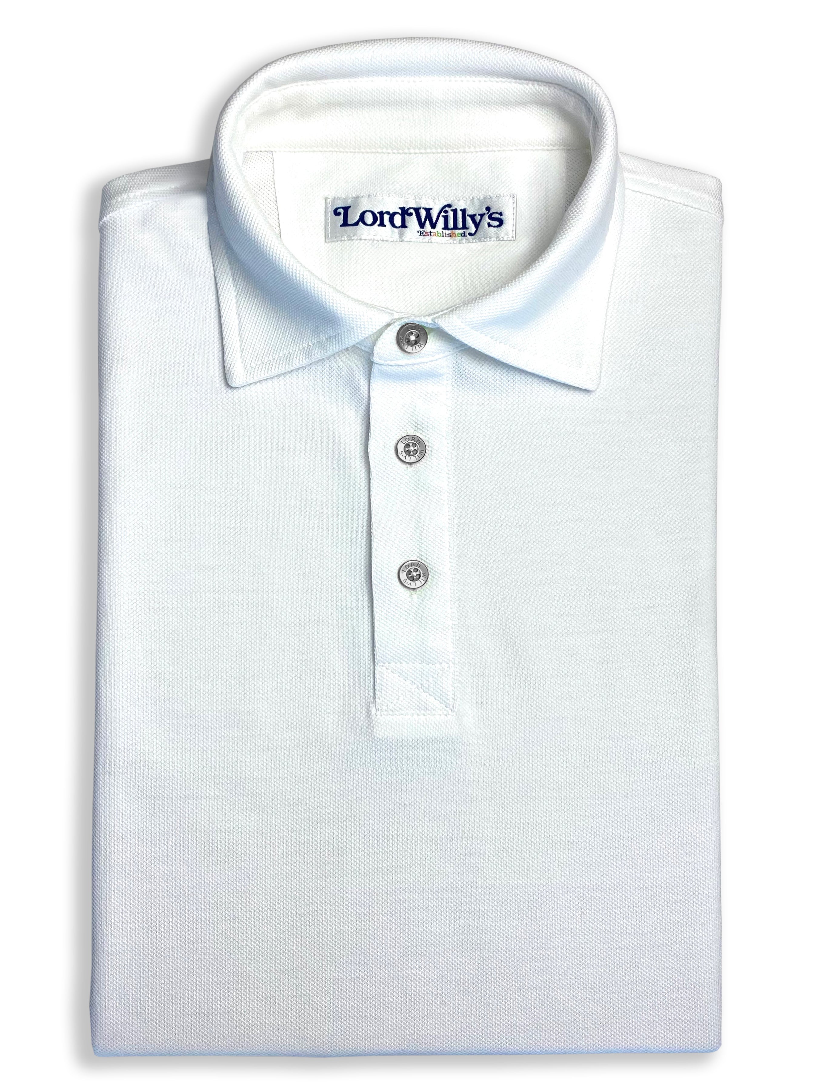 White Polo with SILVER Buttons. M White Polo with SILVER Buttons. M